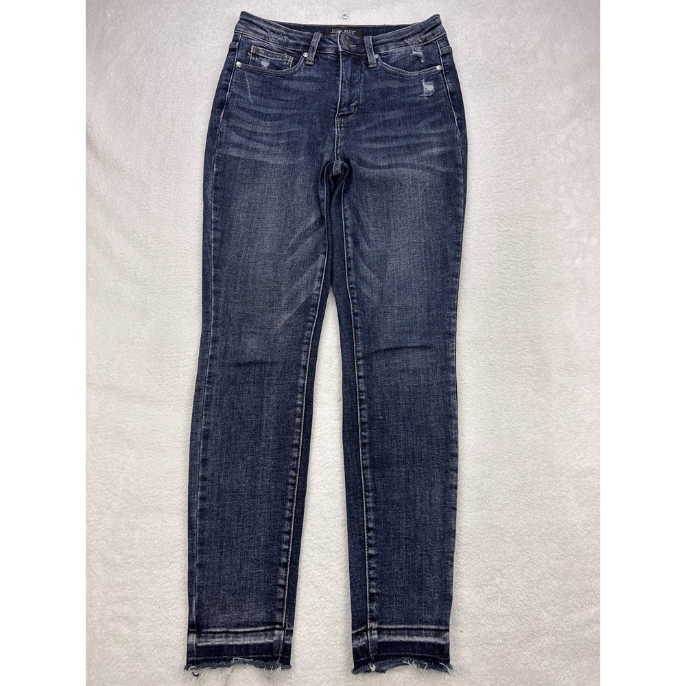 Judy Blue Jeans Women Blue‎ 26x29 JB88417 Ankle Raw Hem Whisker Distress Denim